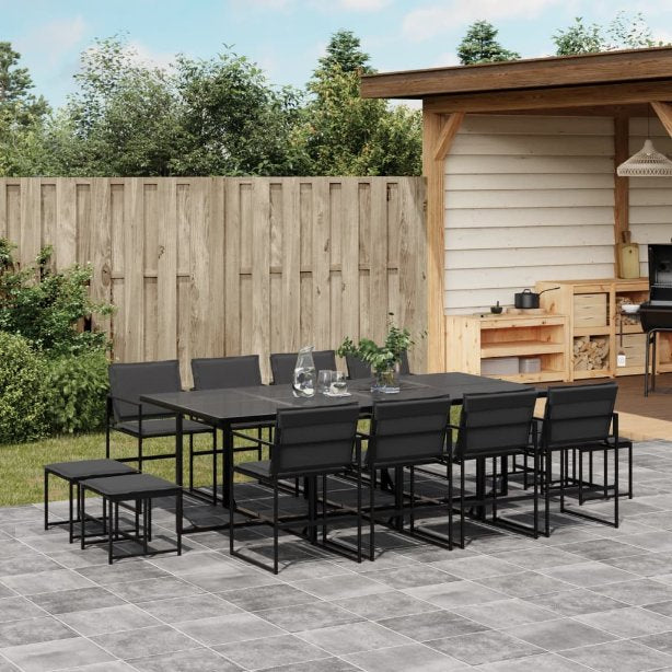 9-tlg. Garten-Essgruppe mit Kissen Schwarz Textilene