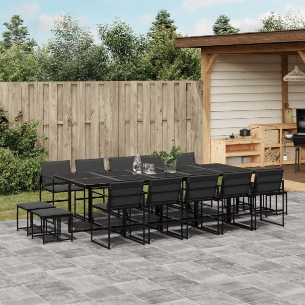 9-tlg. Garten-Essgruppe mit Kissen Schwarz Textilene