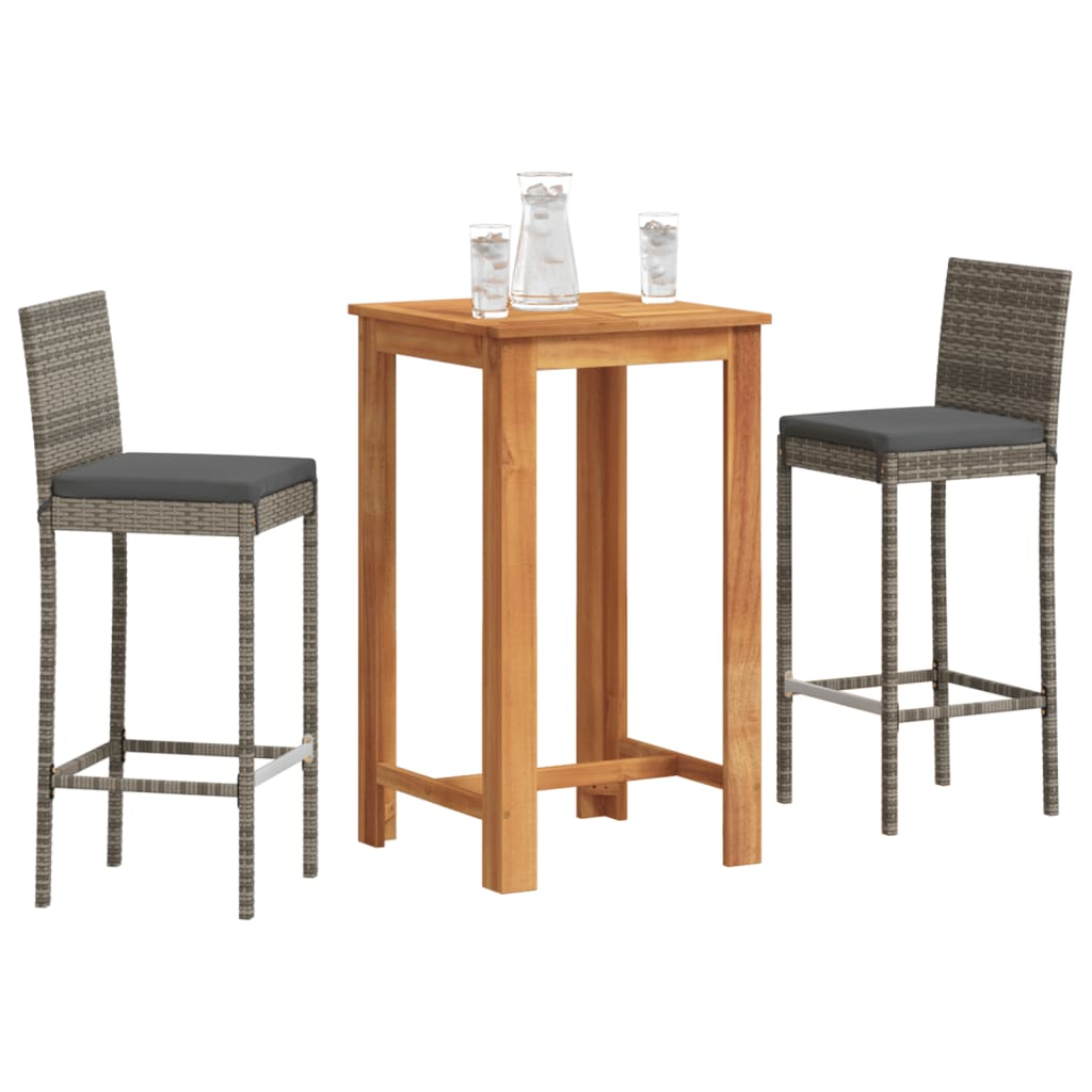 3-tlg. Gartenbar-Set Schwarz Massivholz Akazie und Poly Rattan
