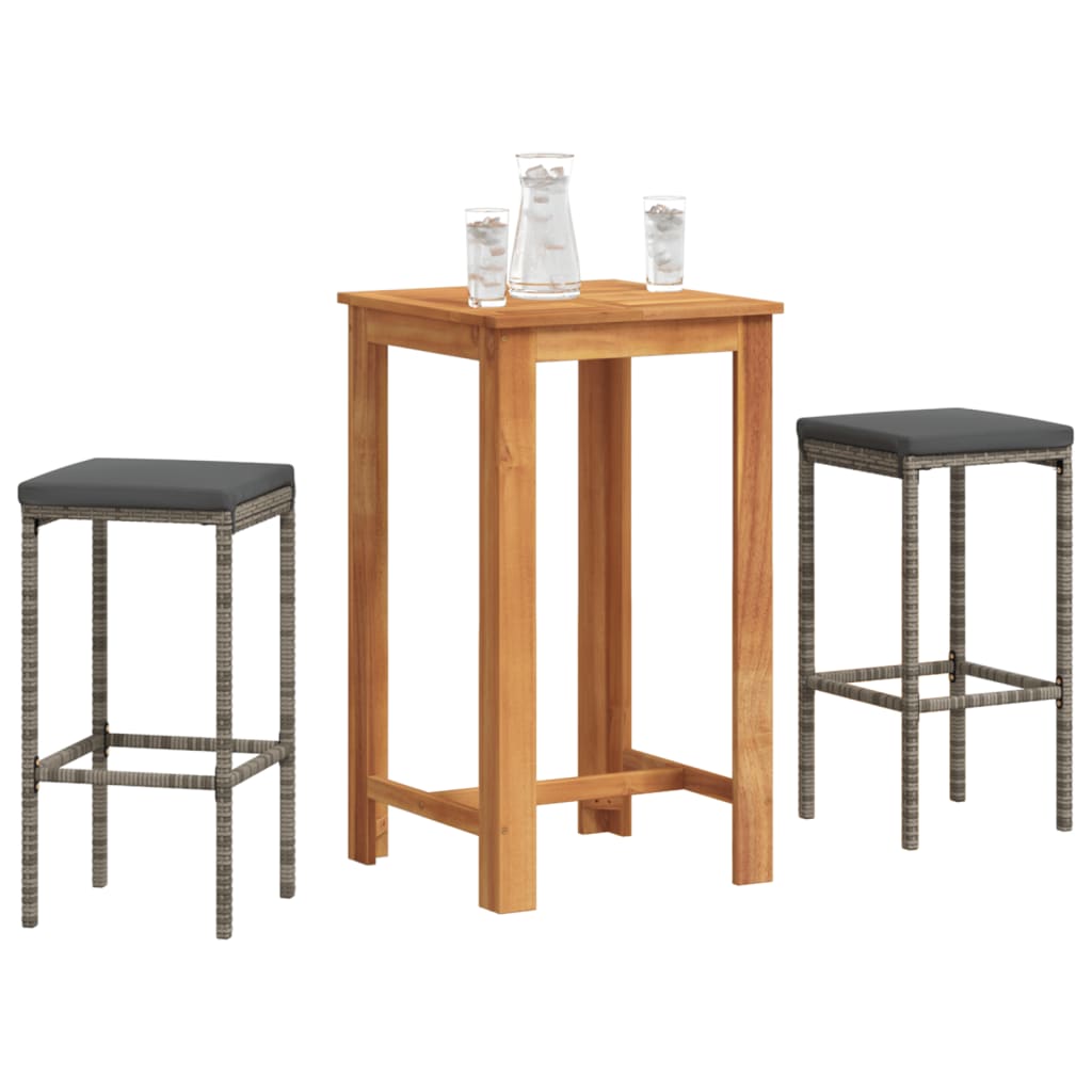3-tlg. Gartenbar-Set Braun Massivholz Akazie und Poly Rattan