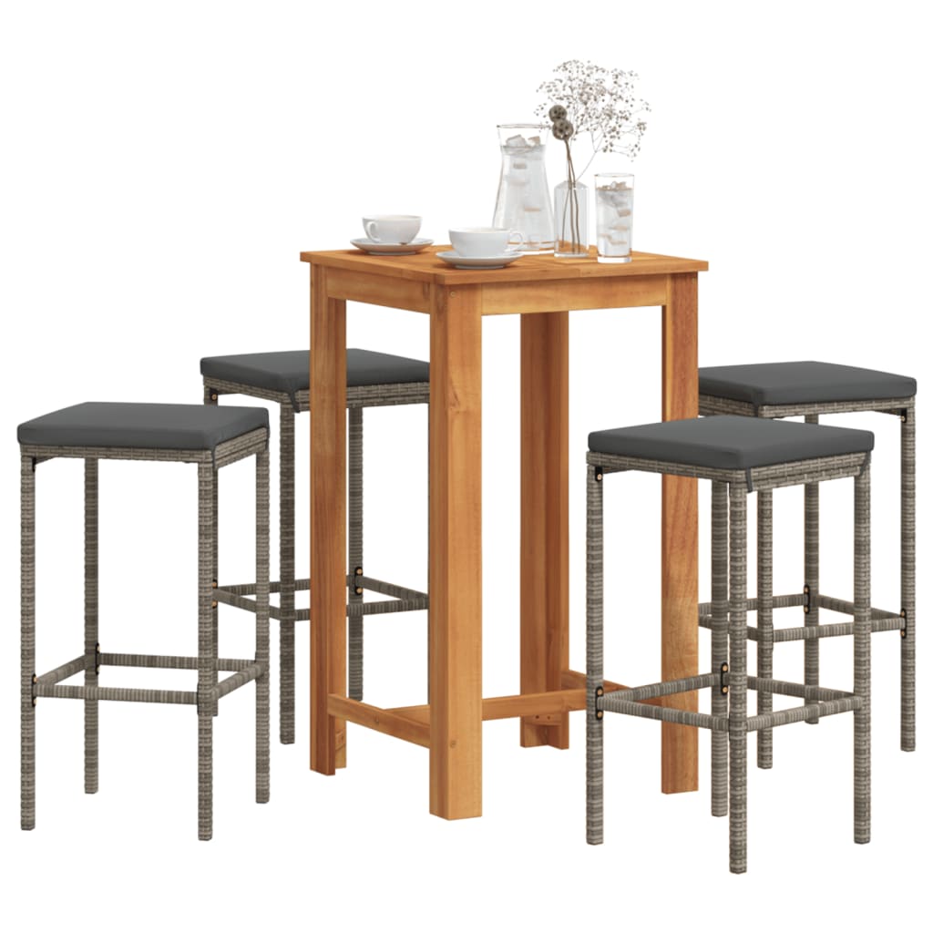 3-tlg. Gartenbar-Set Braun Massivholz Akazie und Poly Rattan
