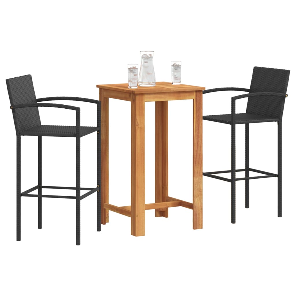3-tlg. Gartenbar-Set Braun Massivholz Akazie und Poly Rattan