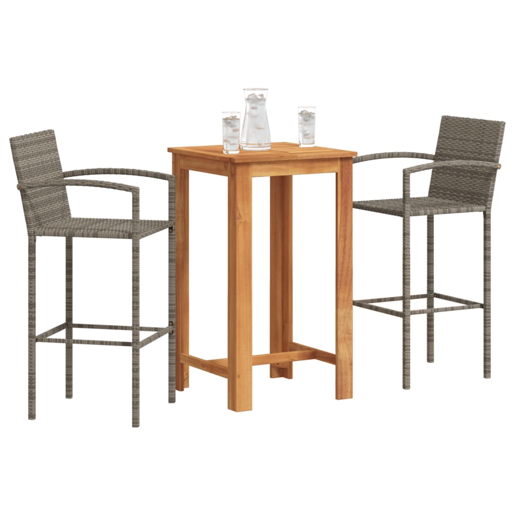 3-tlg. Gartenbar-Set Braun Massivholz Akazie und Poly Rattan