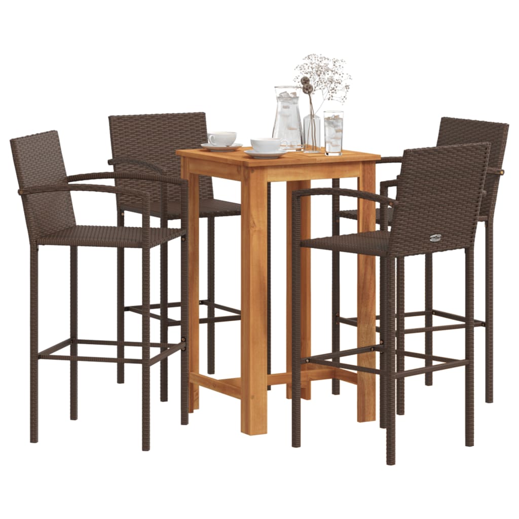 3-tlg. Gartenbar-Set Braun Massivholz Akazie und Poly Rattan