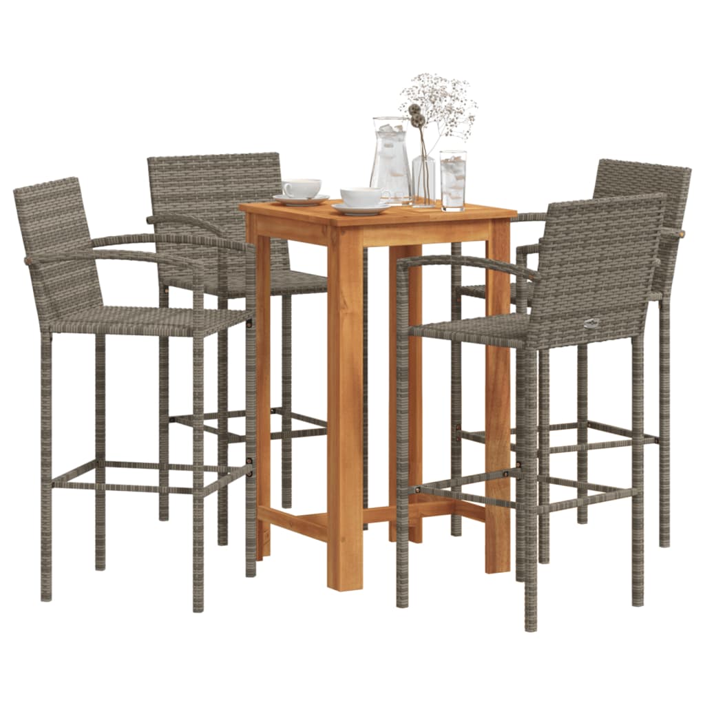 3-tlg. Gartenbar-Set Braun Massivholz Akazie und Poly Rattan