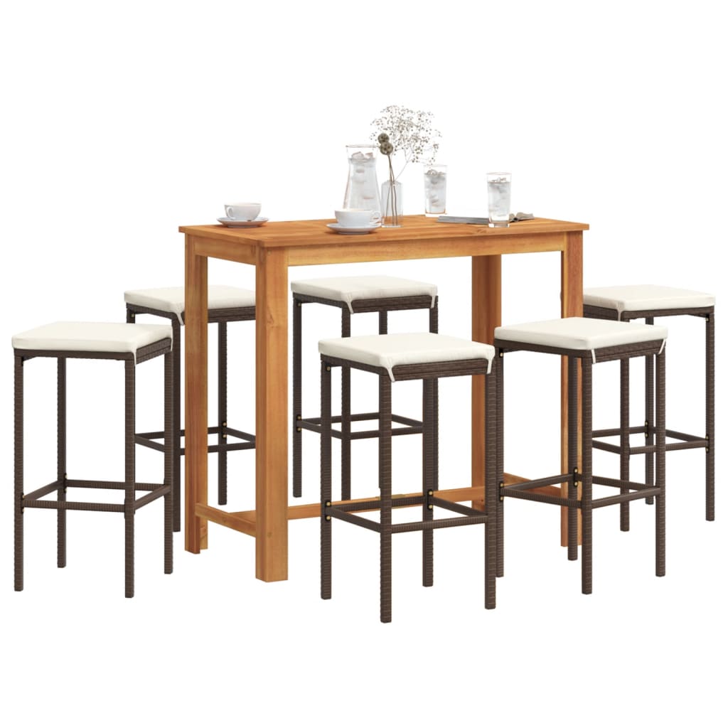 5-tlg. Gartenbar-Set Braun Massivholz Akazie und Poly Rattan