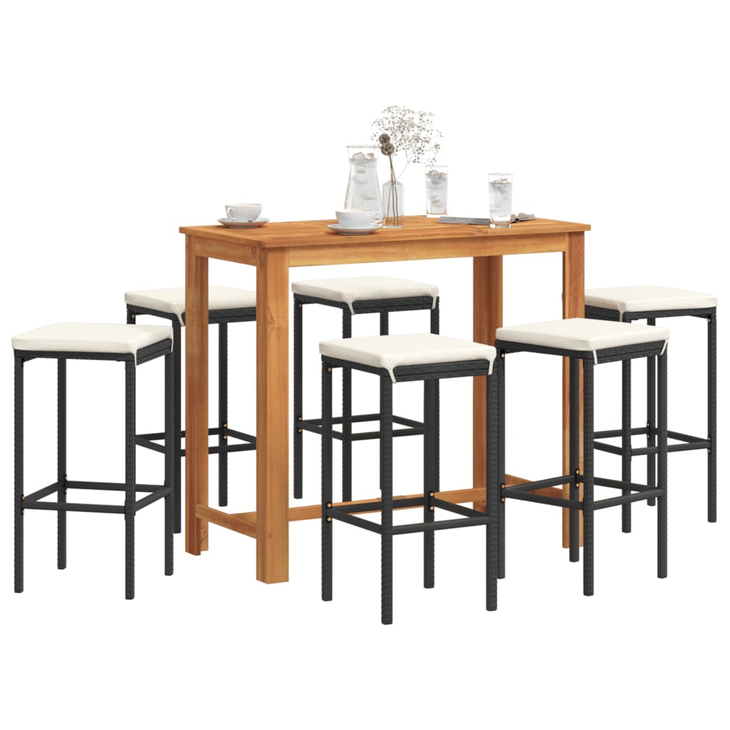 5-tlg. Gartenbar-Set Braun Massivholz Akazie und Poly Rattan