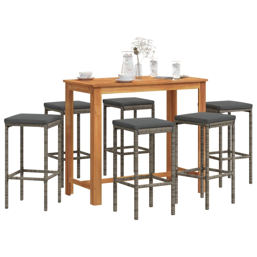 5-tlg. Gartenbar-Set Braun Massivholz Akazie und Poly Rattan