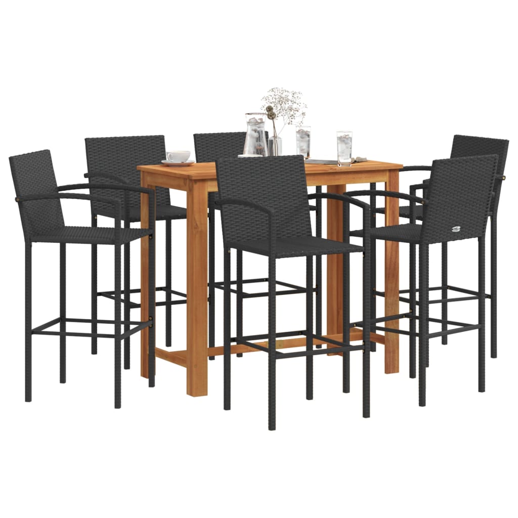 5-tlg. Gartenbar-Set Braun Massivholz Akazie und Poly Rattan