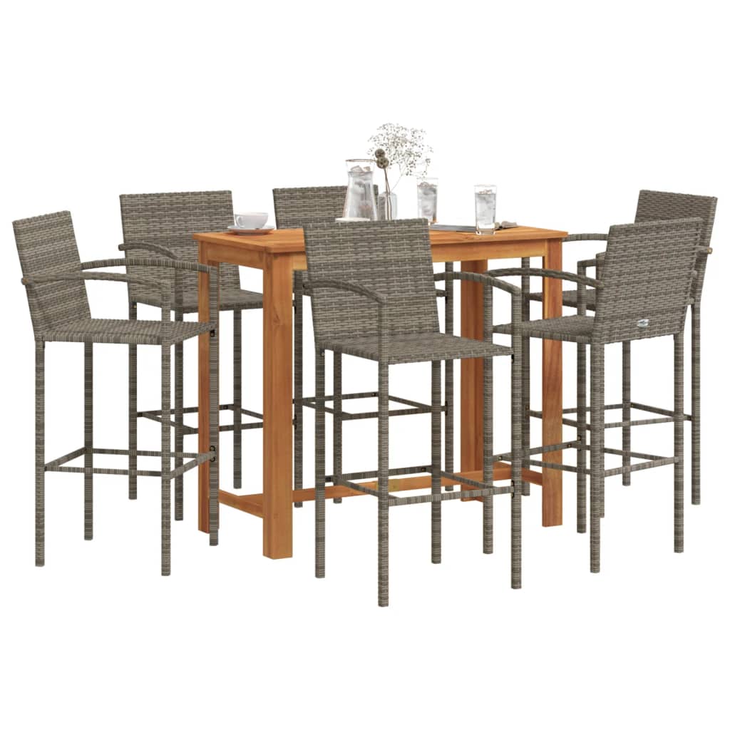 5-tlg. Gartenbar-Set Braun Massivholz Akazie und Poly Rattan