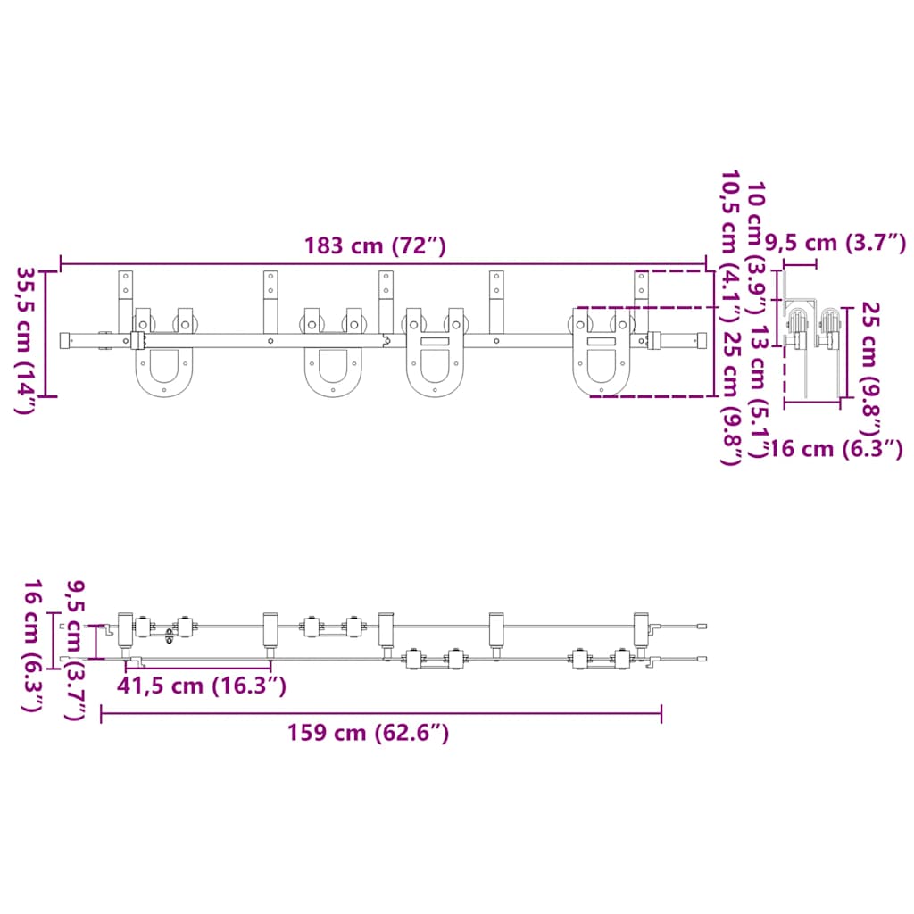 vidaXL Schiebetürbeschlag-Set 183 cm Stahl Schwarz