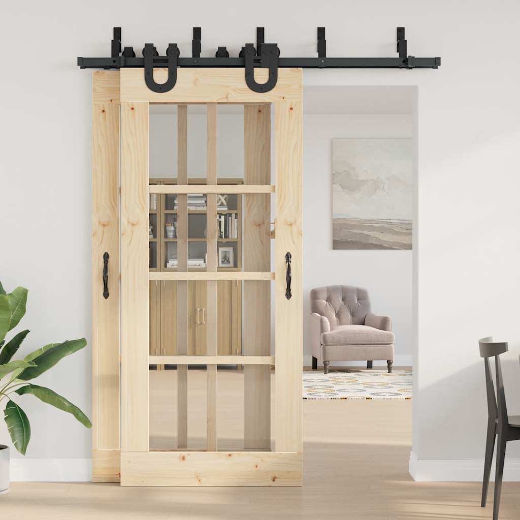 vidaXL Schiebetürbeschlag-Set 183 cm Stahl Schwarz