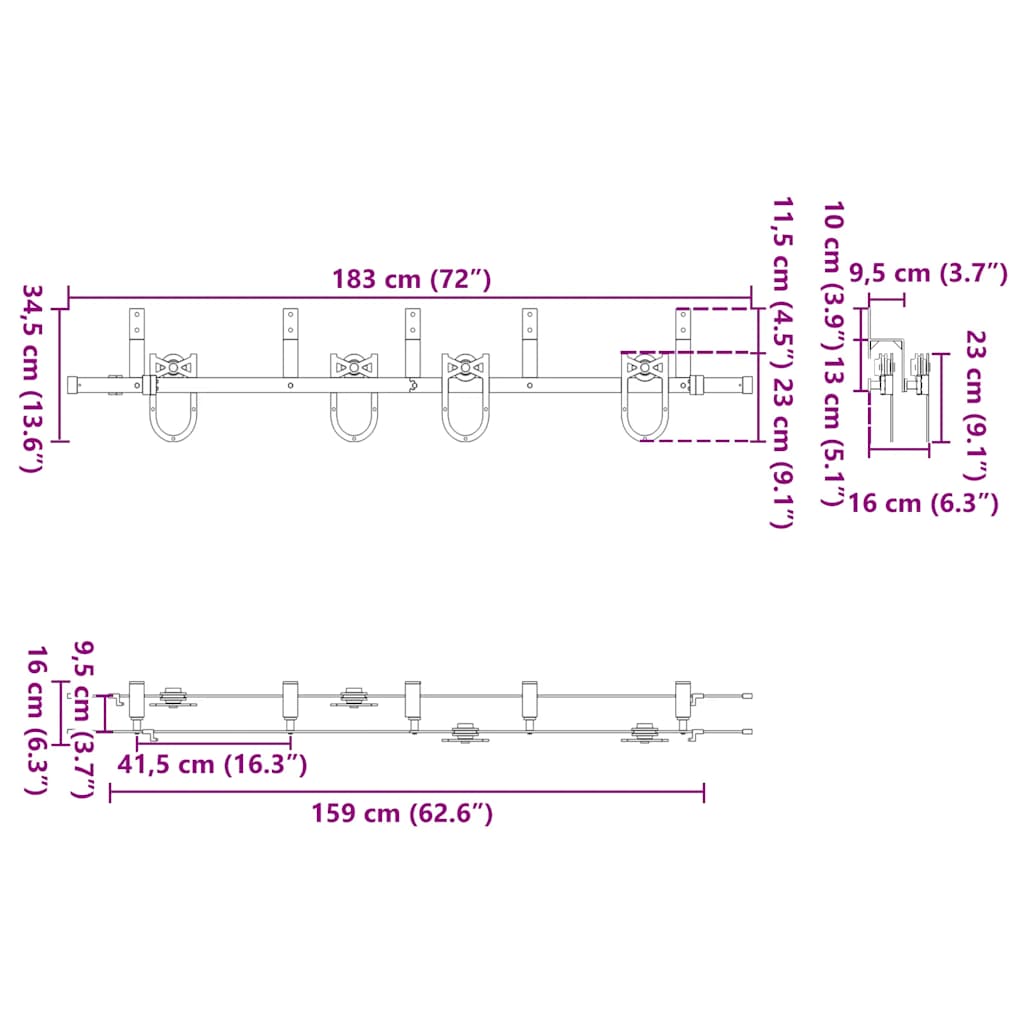 vidaXL Schiebetürbeschlag-Set 183 cm Stahl Schwarz