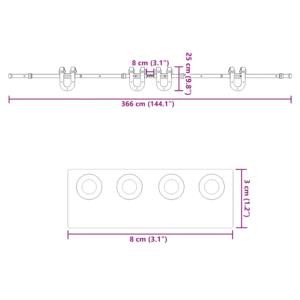 vidaXL Schiebetürbeschlag-Set 366 cm Stahl Schwarz