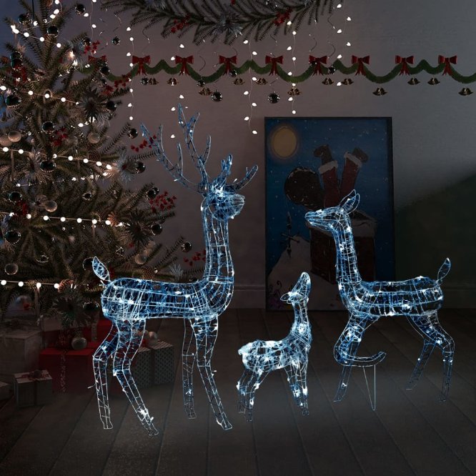 vidaXL Rentierfamilie Weihnachtsdekoration Weiß und Silber 201 LEDs