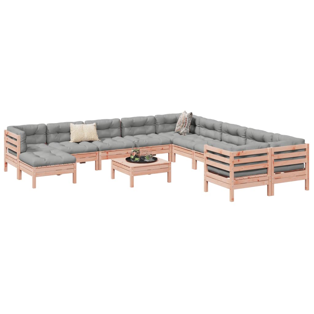 12-tlg. Garten-Sofagarnitur mit Kissen Wachsbraun Kiefernholz