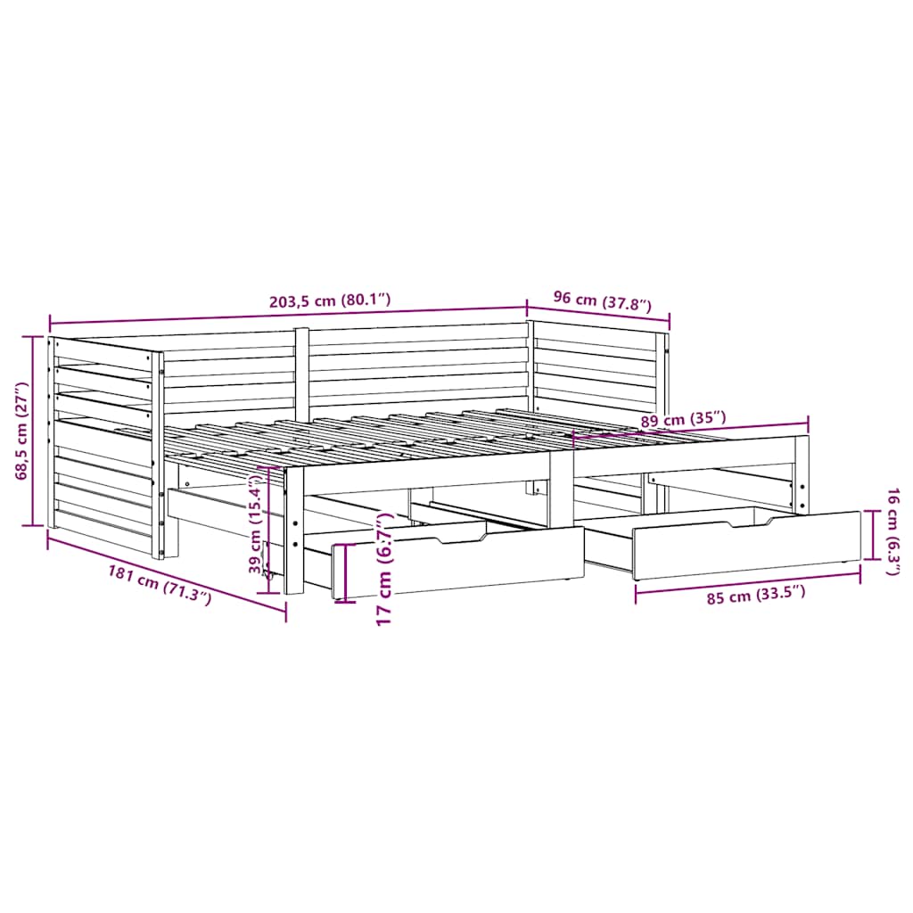 vidaXL Tagesbett mit Schubladen 90x200 cm Massivholz Kiefer