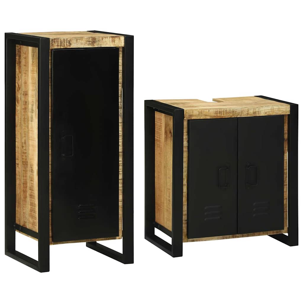 vidaXL Badezimmermöbel-Set mit Regal 2 pcs Braun Massives Mangoholz