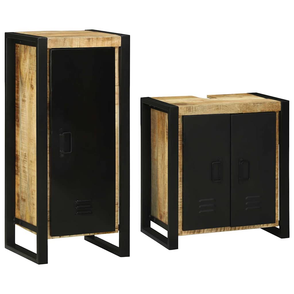 vidaXL Badezimmermöbel-Set mit Regal 2 pcs Braun Massives Mangoholz