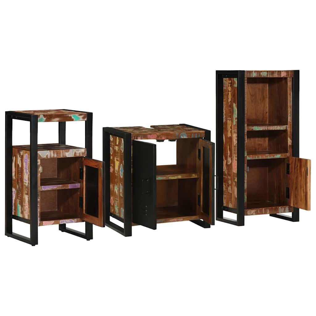 vidaXL Badezimmermöbel-Set mit Regal 3 pcs Massives upgecyceltes Holz