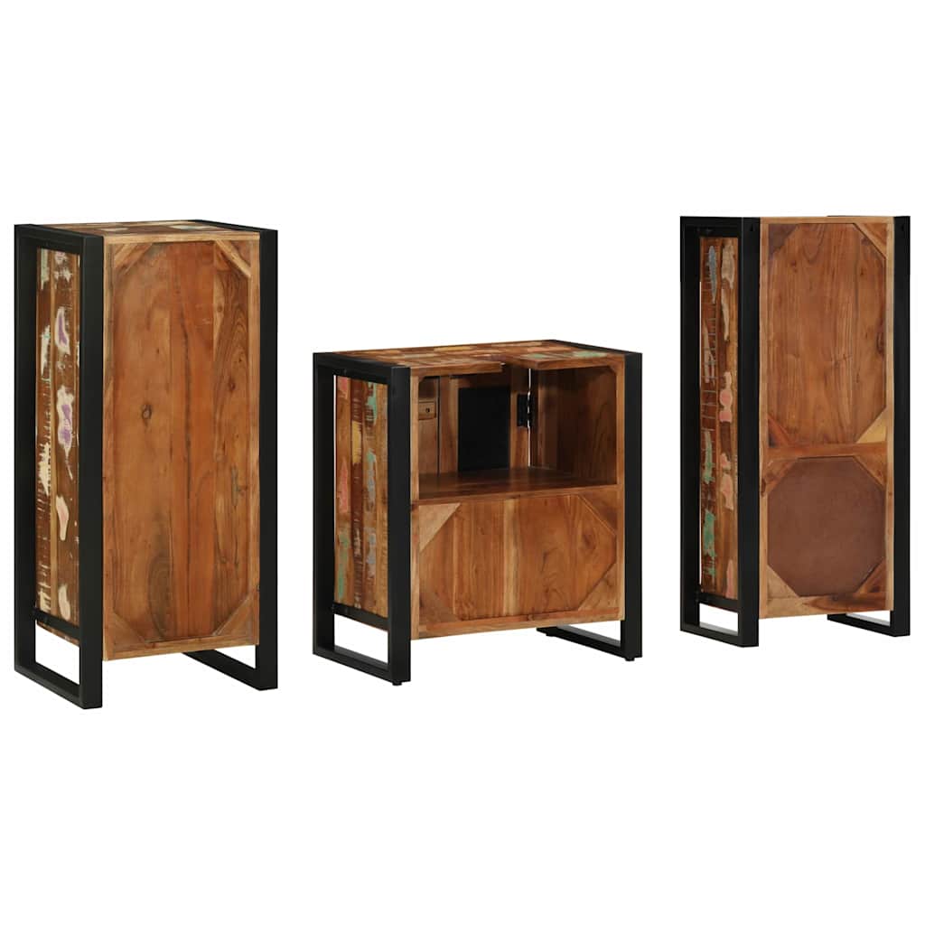 vidaXL Badezimmermöbel-Set mit Regal 3 pcs Massives upgecyceltes Holz