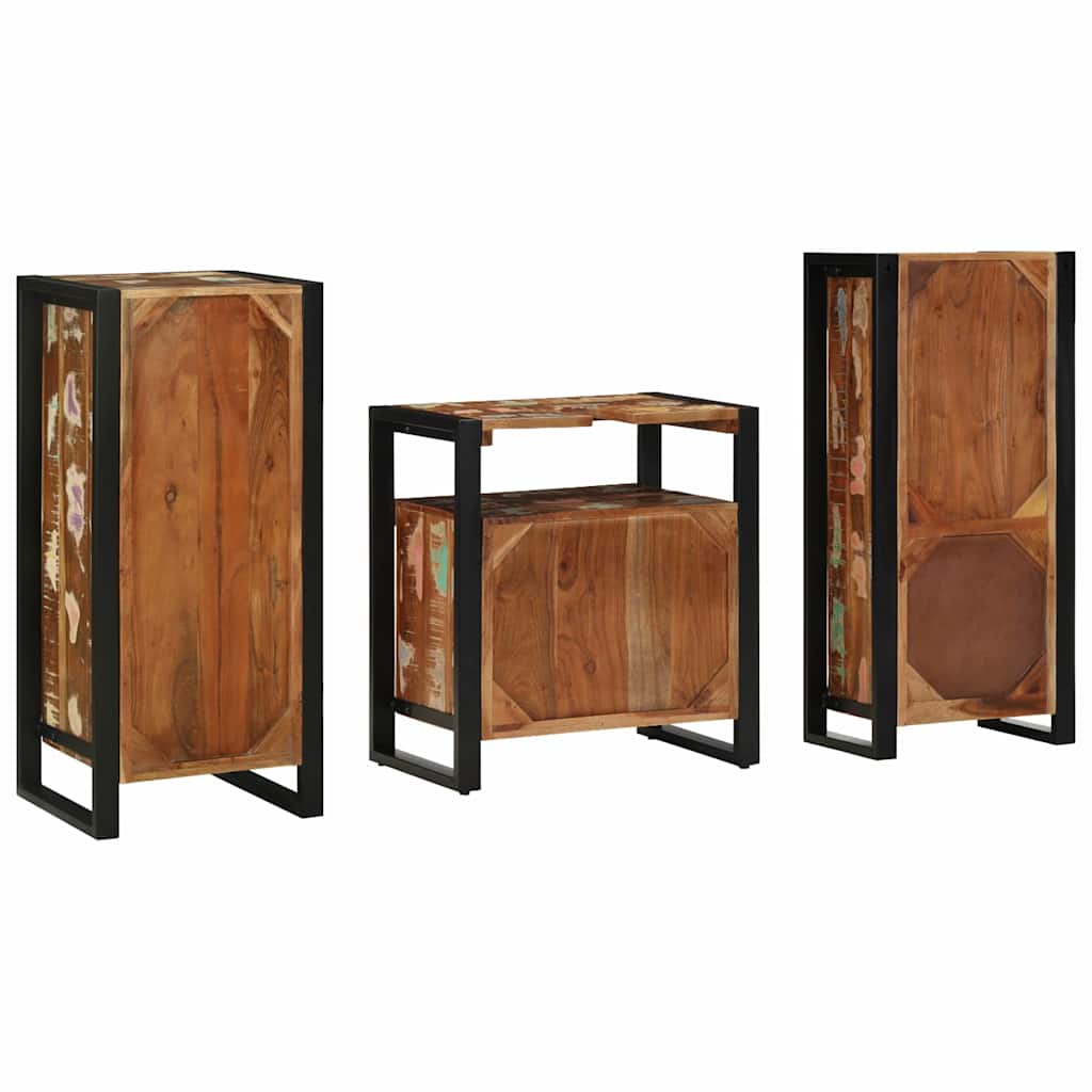 vidaXL Badezimmermöbel-Set mit Regal 3 pcs Massives upgecyceltes Holz
