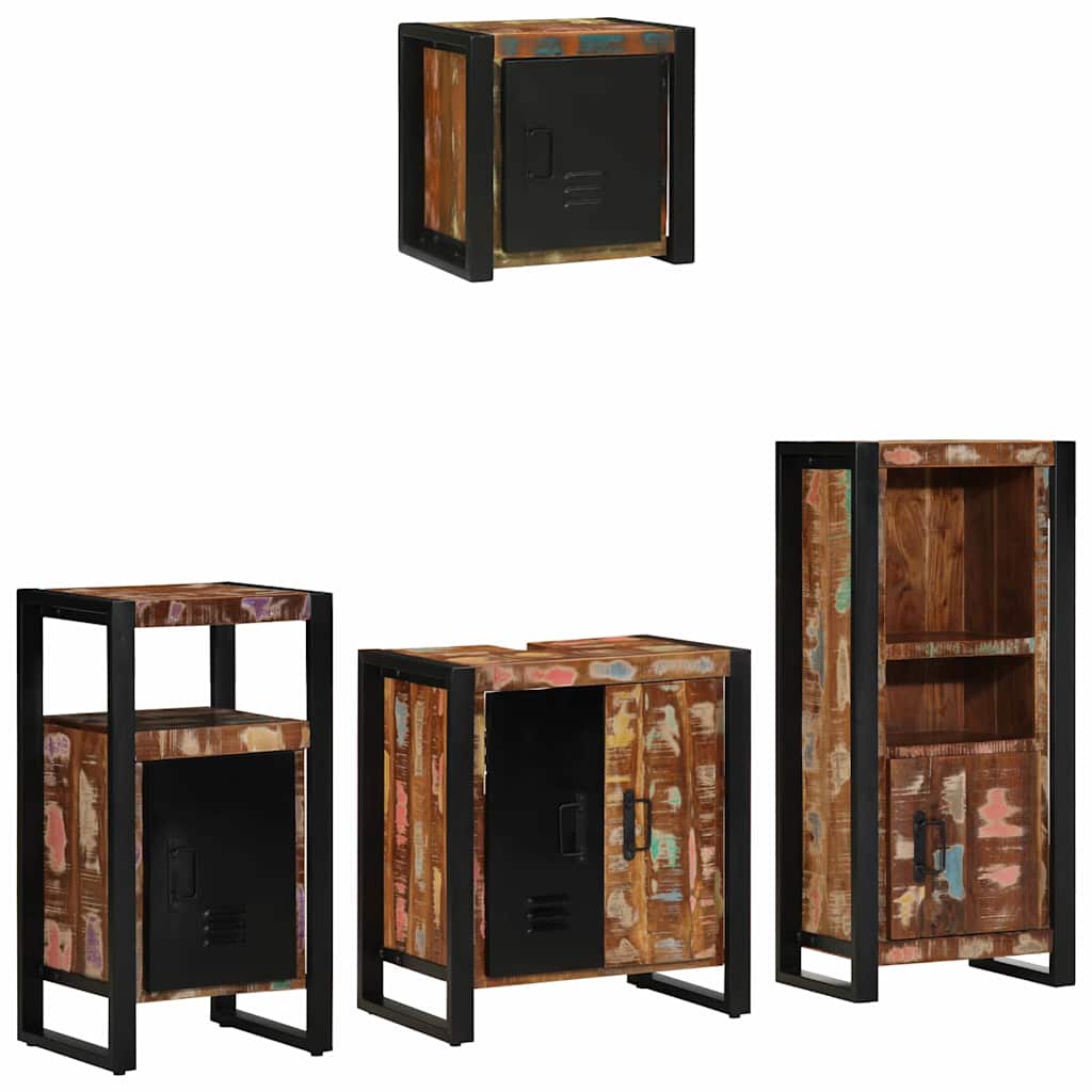 vidaXL Badezimmermöbel-Set mit Regal 4 pcs Massives upgecyceltes Holz
