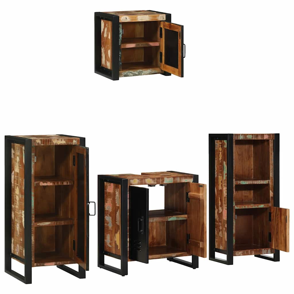 vidaXL Badezimmermöbel-Set mit Regal 4 pcs Massives upgecyceltes Holz