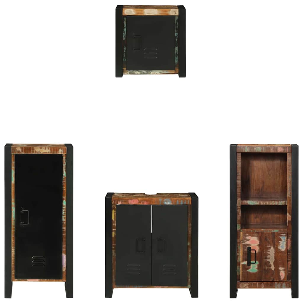 vidaXL Badezimmermöbel-Set mit Regal 4 pcs Massives upgecyceltes Holz