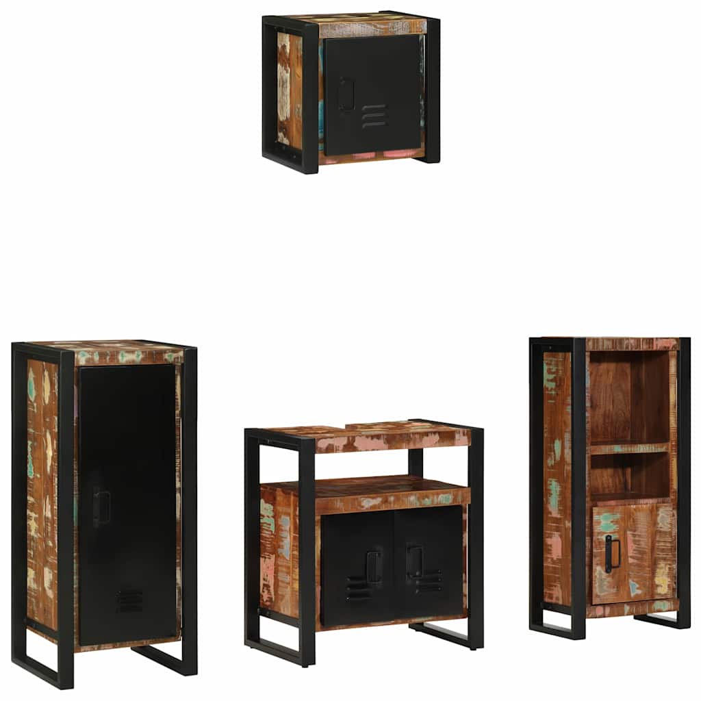 vidaXL Badezimmermöbel-Set mit Regal 4 pcs Massives upgecyceltes Holz