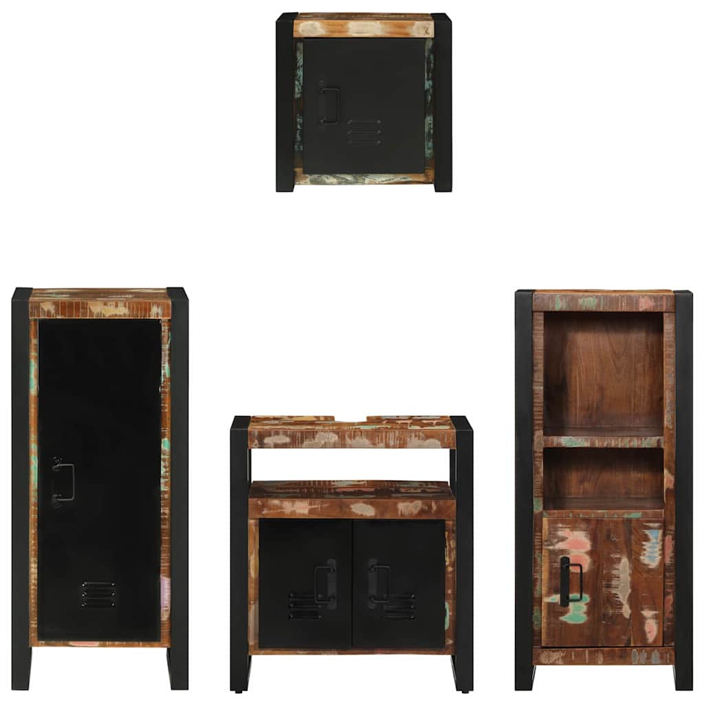 vidaXL Badezimmermöbel-Set mit Regal 4 pcs Massives upgecyceltes Holz