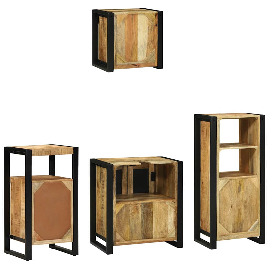 vidaXL Badezimmermöbel-Set 4 pcs Braun und Schwarz Massivholz Mango