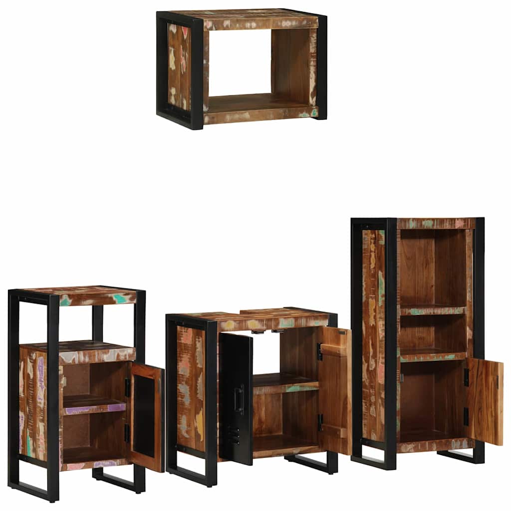 vidaXL Badezimmermöbel-Set mit Regal 4 pcs Massives upgecyceltes Holz