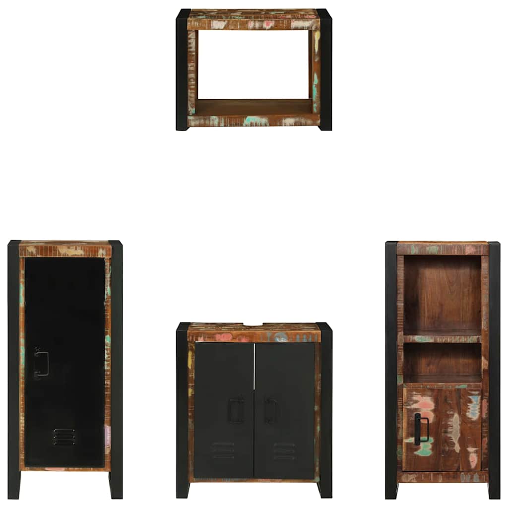 vidaXL Badezimmermöbel-Set mit Regal 4 pcs Massives upgecyceltes Holz