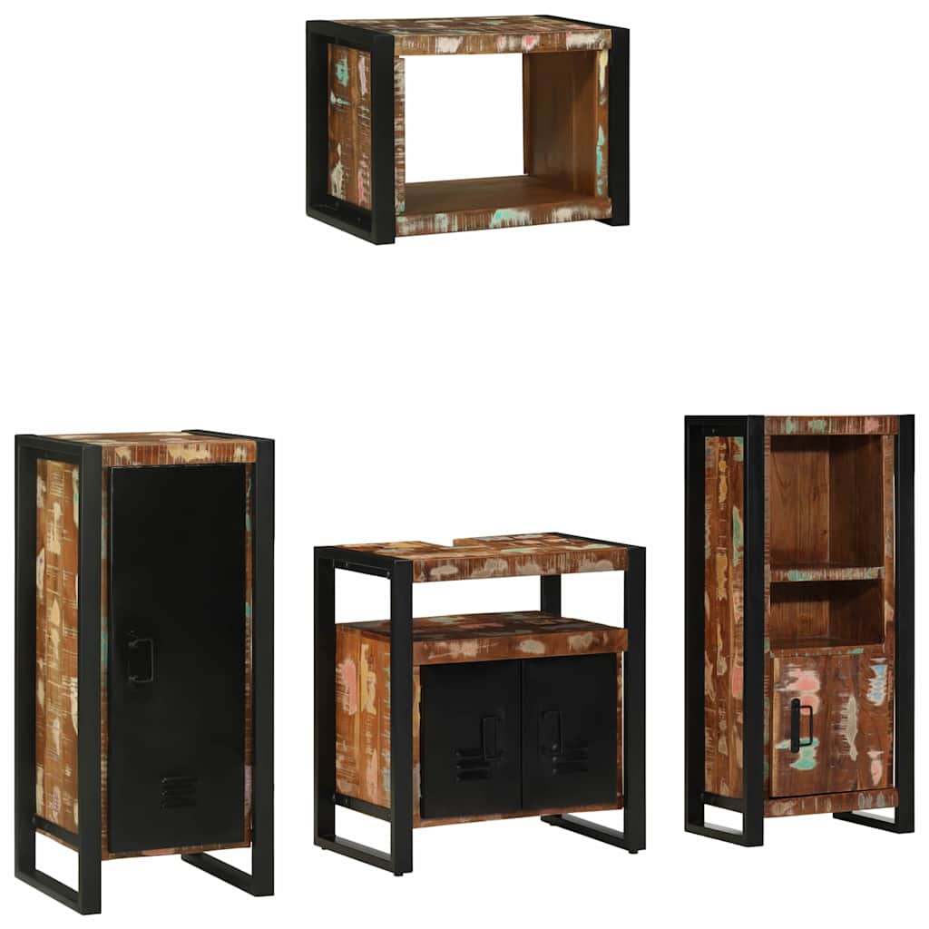 vidaXL Badezimmermöbel-Set mit Regal 4 pcs Massives upgecyceltes Holz