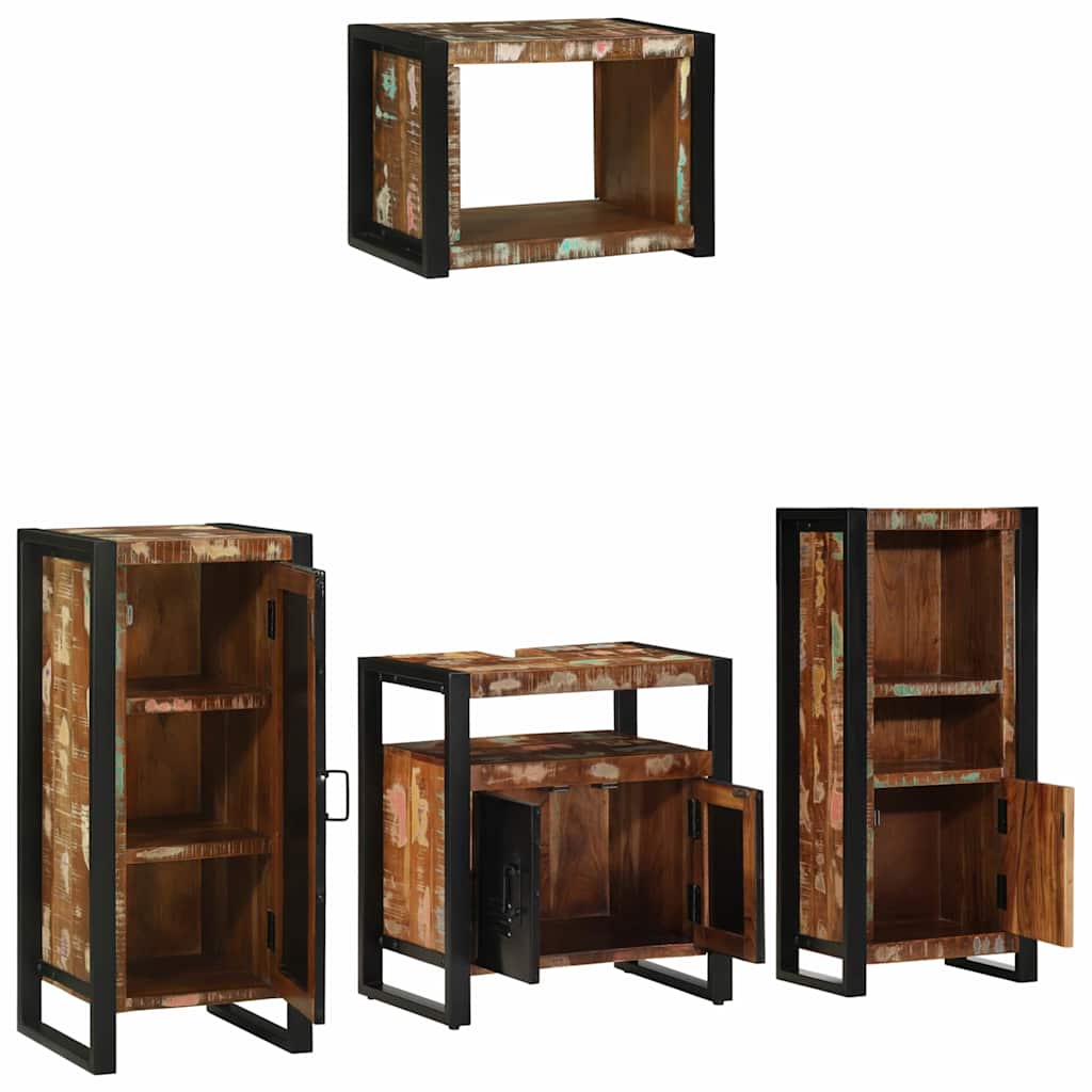 vidaXL Badezimmermöbel-Set mit Regal 4 pcs Massives upgecyceltes Holz