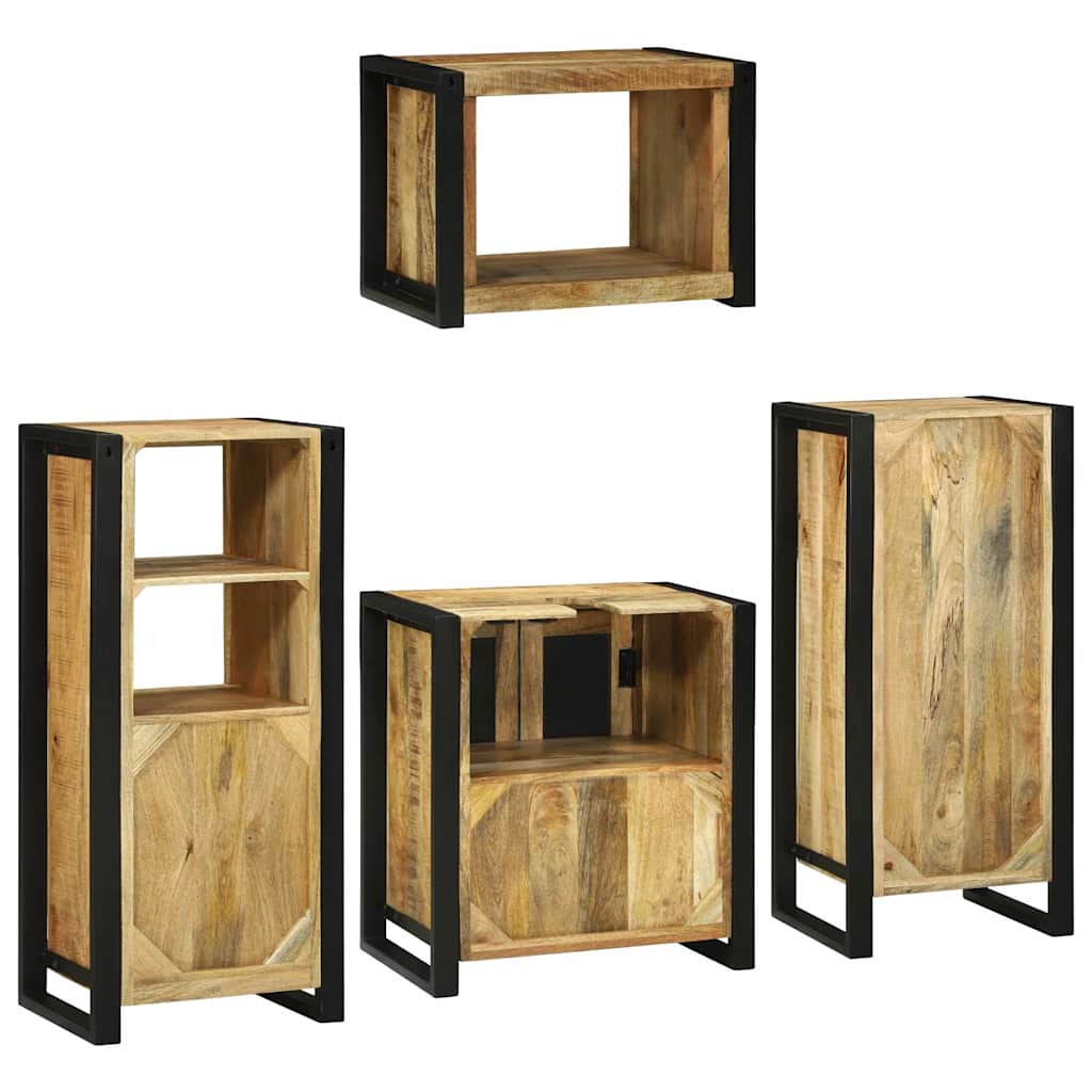 vidaXL Badezimmermöbel-Set mit Regal 4 pcs Braun Massives Mangoholz