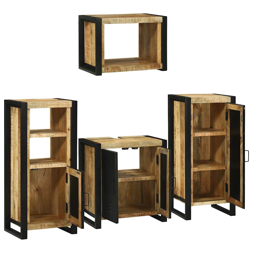 vidaXL Badezimmermöbel-Set mit Regal 4 pcs Braun Massives Mangoholz