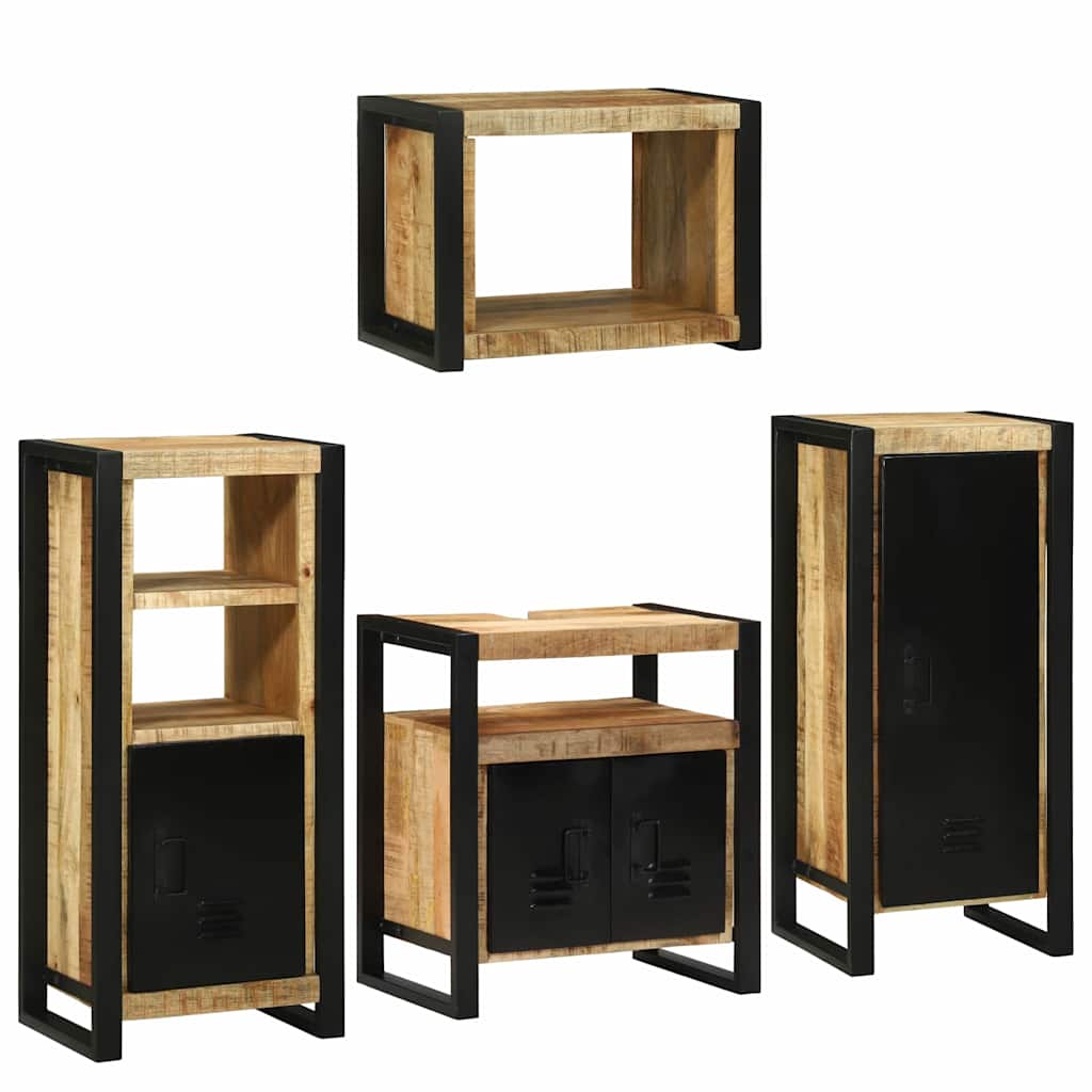 vidaXL Badezimmermöbel-Set mit Regal 4 pcs Braun Massives Mangoholz