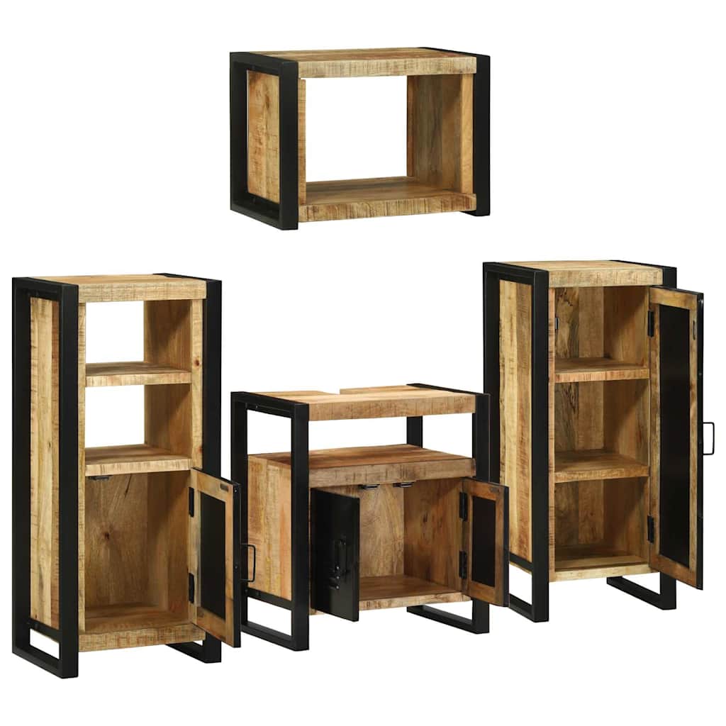 vidaXL Badezimmermöbel-Set mit Regal 4 pcs Braun Massives Mangoholz