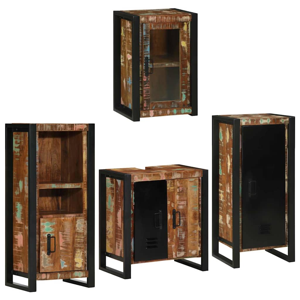 vidaXL Badezimmermöbel-Set mit Regal 4 pcs Mehrfarbig Massives Altholz