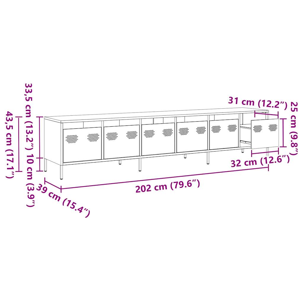 vidaXL TV-Schrank Schwarz 202x39x43,5 cm Kaltgewalzter Stahl