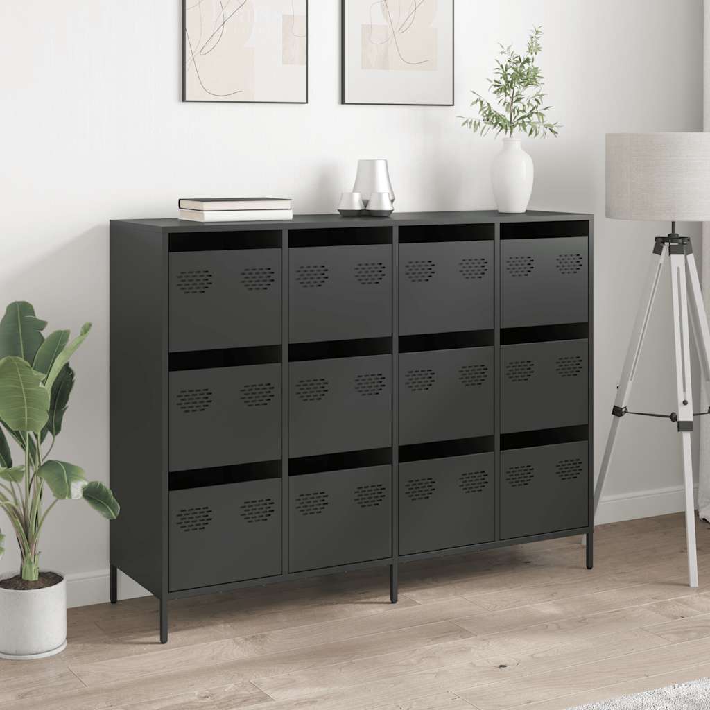 vidaXL Sideboard Schwarz 135x39x103,5 cm Kaltgewalzter Stahl