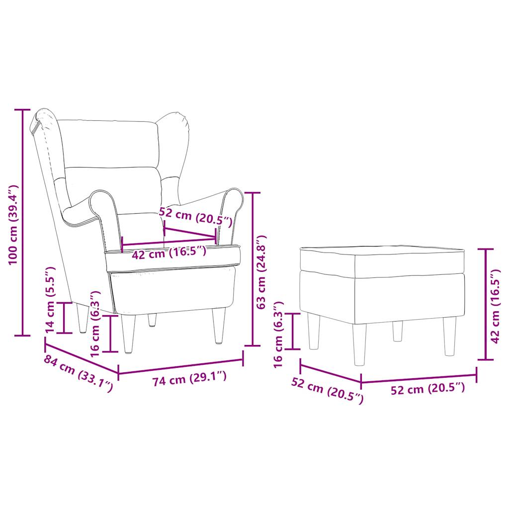 vidaXL Sessel mit Fußhocker Hellgrau Stoff