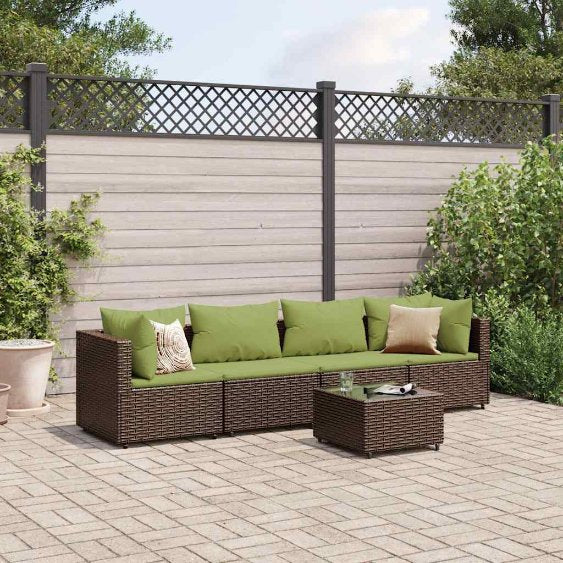 5-tlg. Garten-Lounge-Set mit Kissen Schwarz Poly Rattan