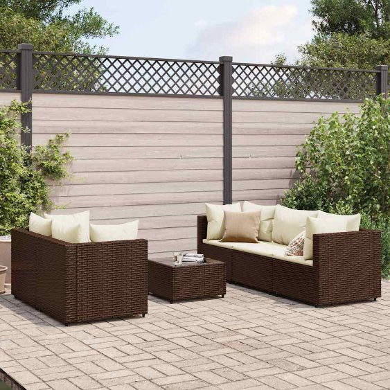 6-tlg. Garten-Lounge-Set mit Kissen Schwarz Poly Rattan