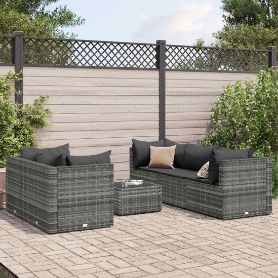 6-tlg. Garten-Lounge-Set mit Kissen Schwarz Poly Rattan