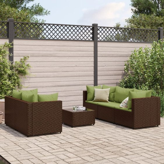 6-tlg. Garten-Lounge-Set mit Kissen Schwarz Poly Rattan