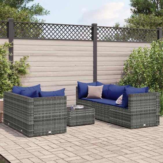 6-tlg. Garten-Lounge-Set mit Kissen Schwarz Poly Rattan