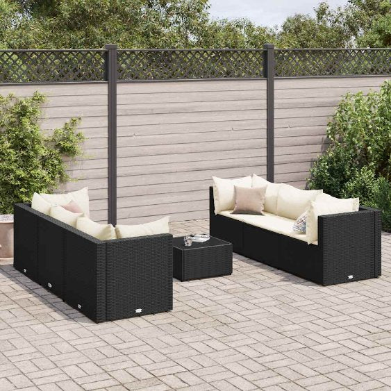 6-tlg. Garten-Lounge-Set mit Kissen Schwarz Poly Rattan